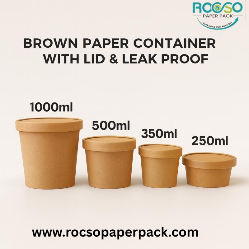 BROWN PAPER FOOD CONTAINER WITH LID – LEAK PROOF SERIES