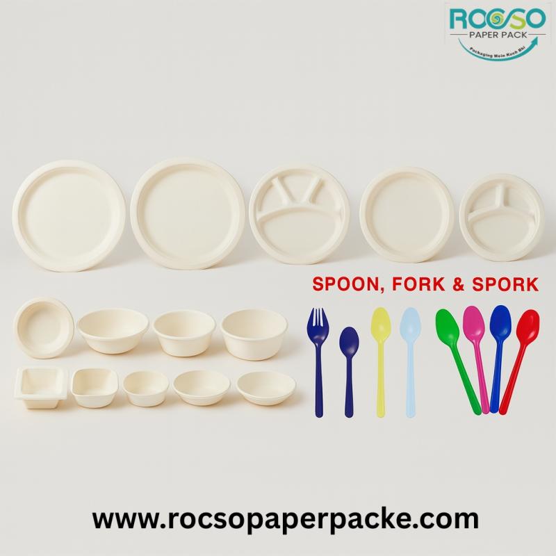 BIO-DEGRADABLE PLATES, BOWLS & CUTLERY COMBO SET
